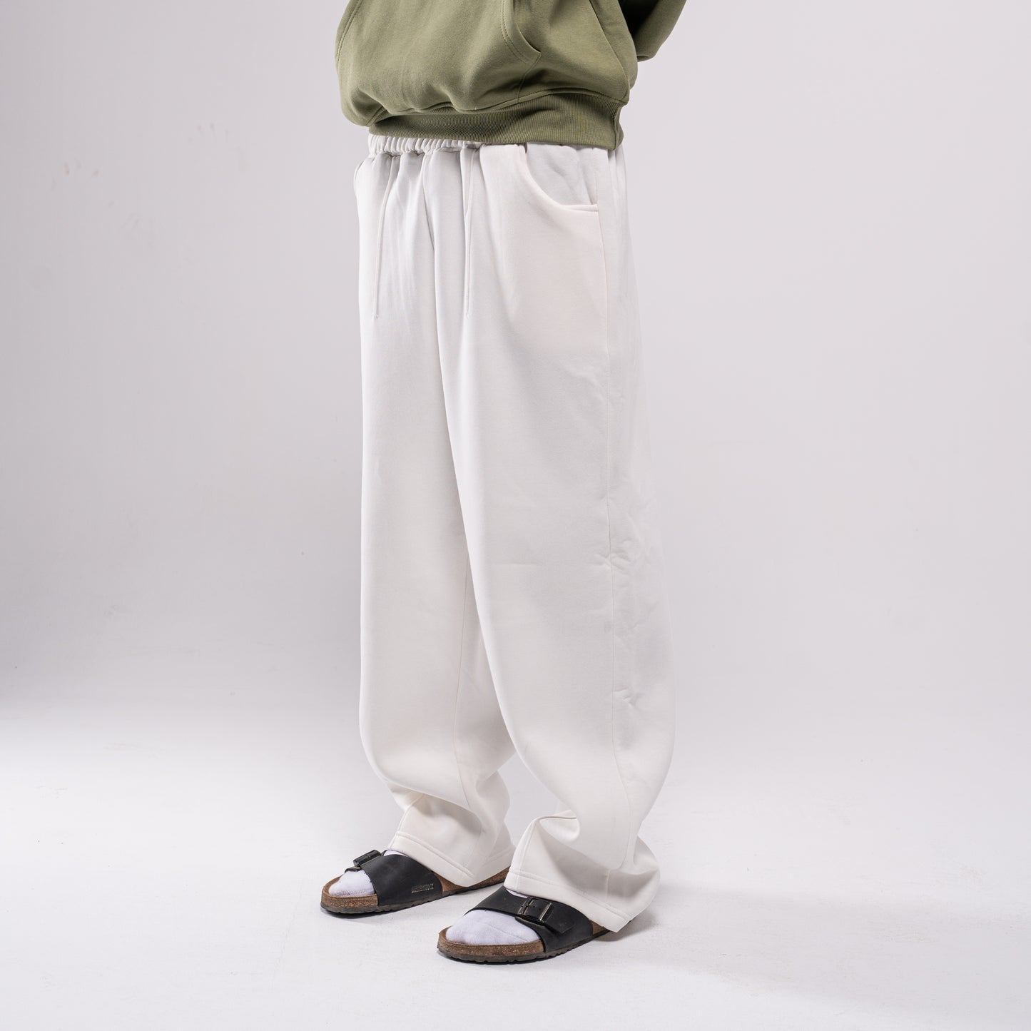 Semi-striped white sweatpants